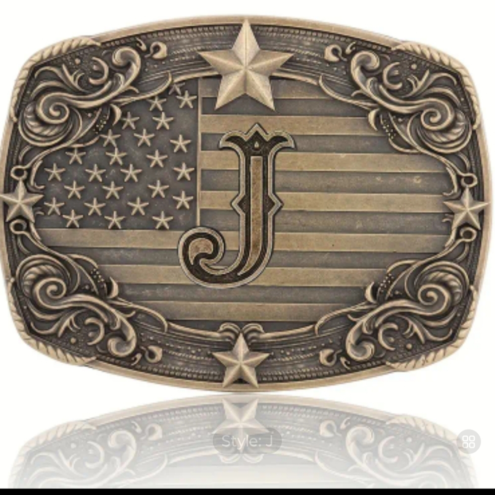 New Western Cowboy Mens Monogram Letter J American Flag Belt Buckle